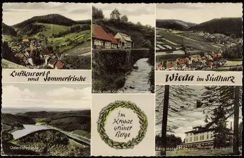 Ansichtskarte Wieda (Harz) MB: Glockenturm, Käseberg, Hotel Stoberhai 1959