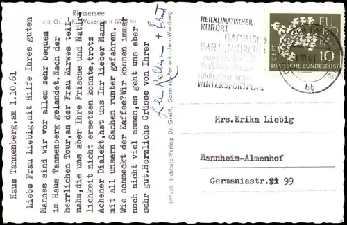 Ansichtskarte Garmisch-Partenkirchen Riessersee Seerosen 1961 Briefmarke Europa