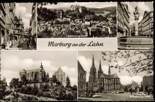 Marburg an der Lahn Markt mit Brunnen Elisabethkirche Gesamtansicht 1967