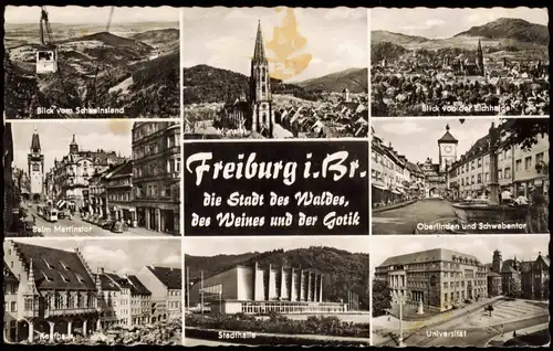 Ansichtskarte Freiburg im Breisgau Oberlinden, Seilbahn, Martinstor uvm 1962