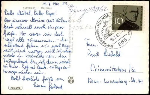 Ansichtskarte Kulmbach Rathaus - Color-Foto AK 1962