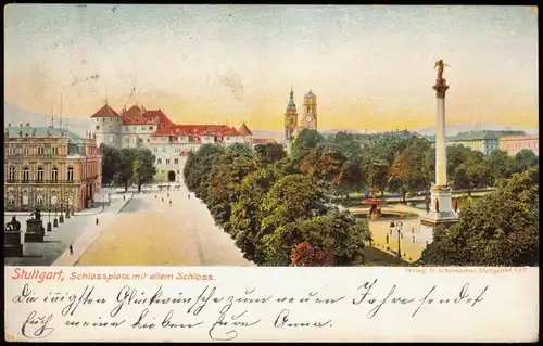 Ansichtskarte Stuttgart Schlossplatz mit allem Schloss. 1903