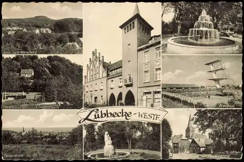 Ansichtskarte Lübbecke (Westfalen) Freibad, Ehrenmal, Forsthaus uvm 1962