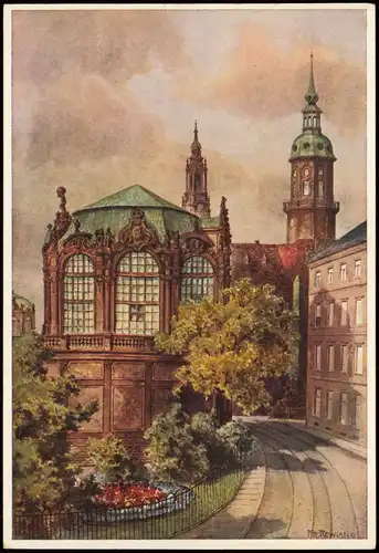 Innere Altstadt-Dresden Künstlerkarte Stimmungsbild Zwinger Schloß Straße 1929
