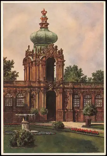 Innere Altstadt-Dresden Torturm Zwinger Künstlerkarte Stimmungsbild 1929