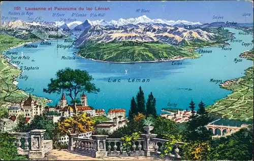 Ansichtskarte Lausanne Lac Leman - Landkarten Ak 1923