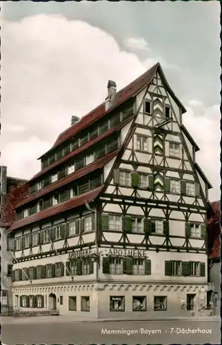 Ansichtskarte Memmingen Apotheke 7-Dächerhaus Color-Fotokarte 1956