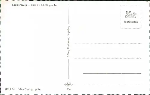 Ansichtskarte Langenburg Blick ins Bächlinger Tal 1961