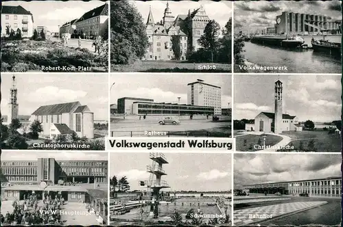 Ansichtskarte Wolfsburg Robert-Koch-Platz, VW-Werk, Bahnhof 1970
