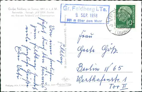 Ansichtskarte Feldberg (Schwarzwald) Luftbild großer Feldberg 1959