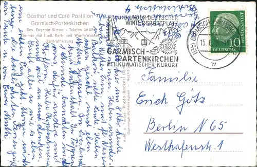 Garmisch-Partenkirchen Gasthof und Café Postillon Gaststube 1958