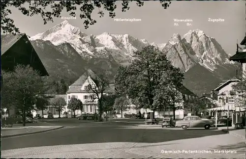 Ansichtskarte Garmisch-Partenkirchen Marktplatz, Autos 1962