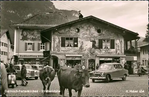 Garmisch-Garmisch-Partenkirchen Straße, Ochsen, Autos - Geschäfte 1961