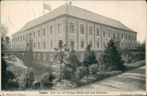 Sagan Żagań  Schloss nach dem Vorderpark. 1914  gel. an Prinz Pierre Wolkonsky