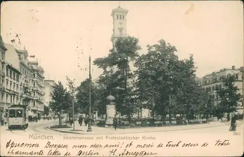 Ansichtskarte München Sonnenstraße, Straßenbahn Littfasssäule 1905