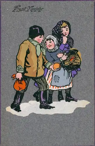 Ansichtskarte  Neujahr Sylvester New Year Familie Künstlerkarte 1915