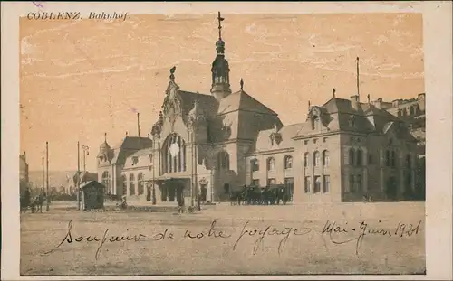 Ansichtskarte Koblenz Hauptbahnhof - Künstlerkarte 1922