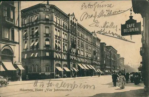 Ansichtskarte München Hotel "Vier Jahreszeiten" - Straßenpartie 1911
