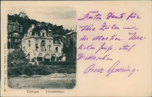 Ansichtskarte Tübingen Schwabenhaus 1908  gel. an Fürst  Pierre Wolkonsky