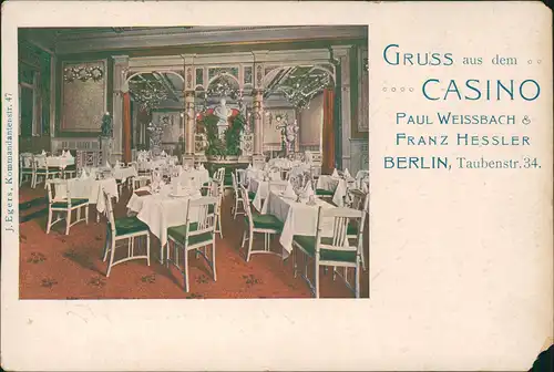 Ansichtskarte  Berlin Taubenstraße Casino  1913  gel. an Prinz Pierre Wolkonsky