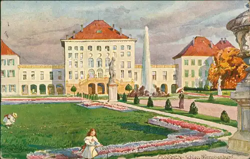 München Schloss Nymphenburg Künstlerkarte 1910  gel. an Prinz Pierre Wolkonsky