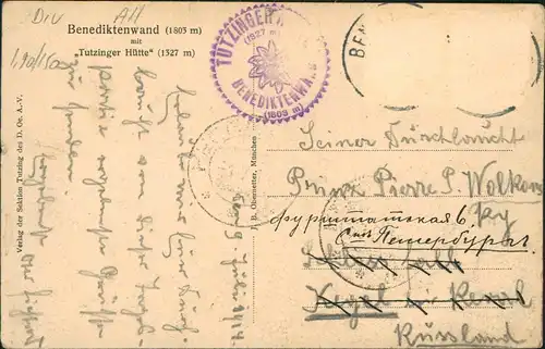 Ansichtskarte Benediktbeuern Benediktenwand  1914  gel. Prinz Pierre Wolkonsky