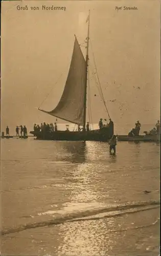 Ansichtskarte Norderney Segelboot Strand 1919  gel. an Prinz  Pierre Wolkonsky