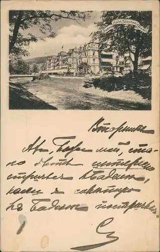 Ansichtskarte Baden-Baden Hotel Stephanie 1909  gel an Prinz Pierre Wolkonsky