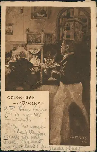 AK München Odeon Bar Künstlerkarte 1905  gel. an Prinz  Pierre Wolkonsky