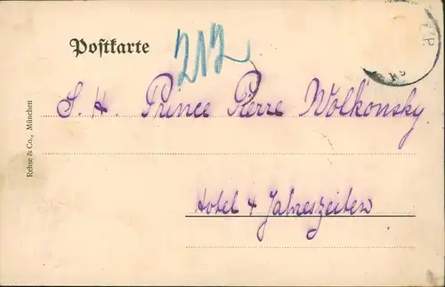 AK München Hotel vier Jahreszeiten Eingang 1909  gel an Prinz  Pierre Wolkonsky
