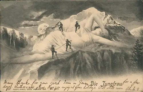 Grindelwald schöne Frau als Berg Jungfrau Erotik Bergsteiger 1905