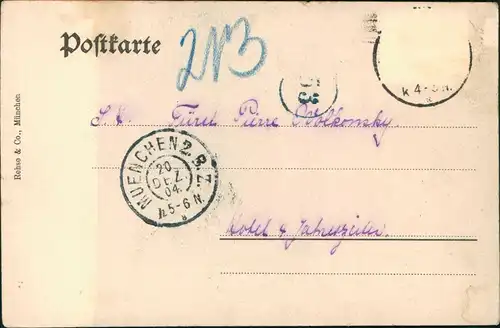 München Hotel 4 Jahreszeiten Innen 1904  gel an Prinz  Pierre Wolkonsky