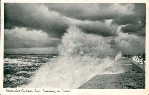 Ansichtskarte Döse-Cuxhaven Döse. Brandung im Freibad 1952