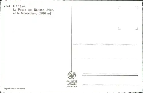 Genf Genève Le Palais des Nations Unies, et le Mont-Blanc (4810 m) 1963