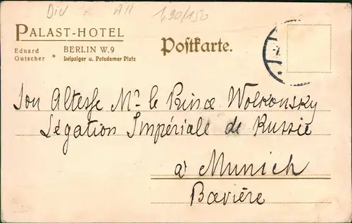 Ansichtskarte Tiergarten-Berlin Potsdamer Platz PALAST-HOTEL 1911