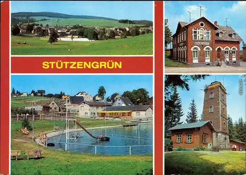 Stützengrün Bahnschlößchen, Schwimmbad, Aussichtsturm auf dem Kuhberg 1981