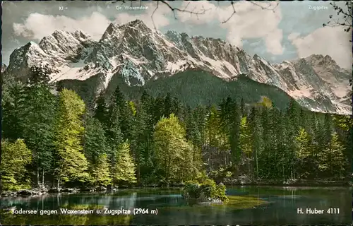 Grainau Badersee gegen Waxenstein u. Zugspitze Color-Fotokarte 1959