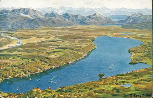 Ansichtskarte Starnberg Der Starnberger See aus der Vogelschau. 1921