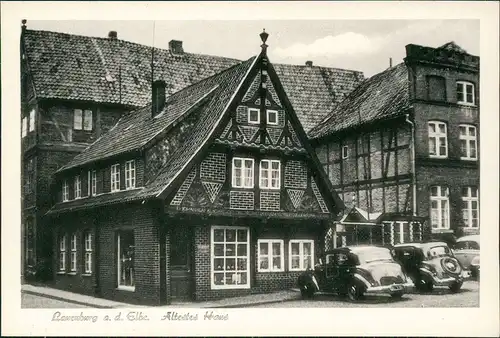 Ansichtskarte Lauenburg (Elbe) Ältestes Haus, Auto 1953