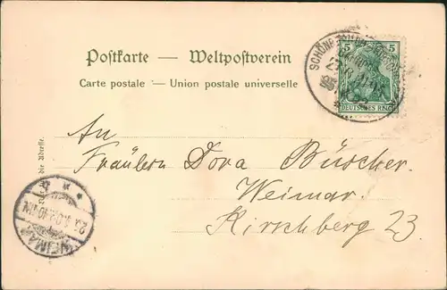 Ansichtskarte  Künstlerkarte Postkarte mit Resedaduft 1905  gel. Bahnpoststempel