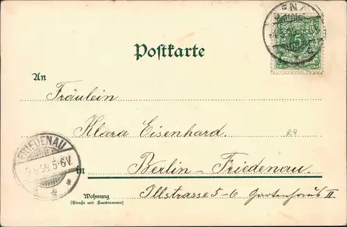 Künstlerkarte Blumen mit Blumenduft 1899  gel. Ankunftsstempel Friedenau