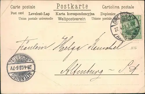 Ansichtskarte  Künstlerkarte Mann im Boot Frau Postkarte mit Blütenduft 1903