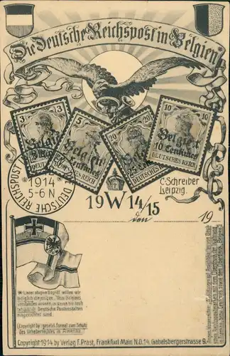 Ansichtskarte  Briefmarken Ansichtskarte Besetzung Belgien 1914