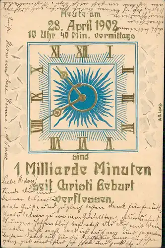 Kuriositäten 28. April 1Milliarden Minuten seit Christi Geburt 1902  Prägekarte