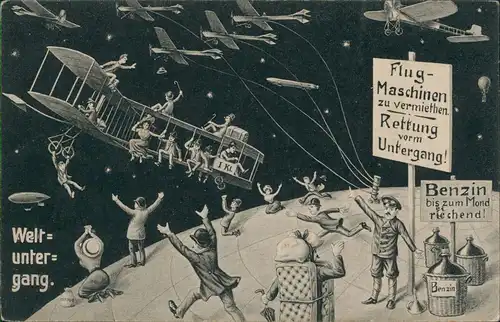 Ansichtskarte  19. Mai Weltuntergang Kurioses Flugmaschinen 1910