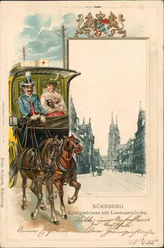 Ansichtskarte Nürnberg Königsstraße, Pferdebahn 1903 Prägekarte