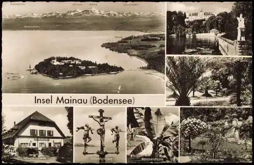 Insel Mainau-Konstanz MB: Luftbild, Schwedensteine, Rosengarten 1965