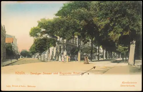 Postcard Köslin Koszalin Danziger Strasse und Rogzower Allee 1908