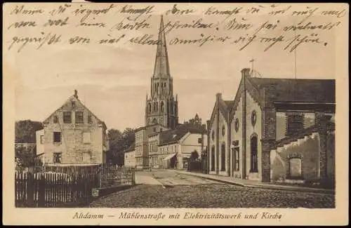 Postcard Altdamm-Stettin Dąbie Szczecin Mühlenstraße, E-Werk 1921