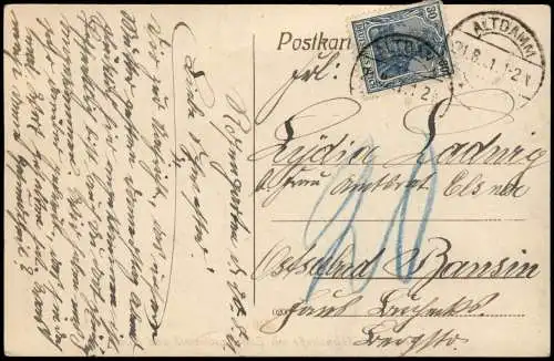 Postcard Altdamm-Stettin Dąbie Szczecin Mühlenstraße, E-Werk 1921